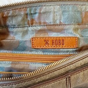 HOBO Brown Leather Clutch with Floral Interior